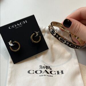 Coach Gold and Black Logo Bangle